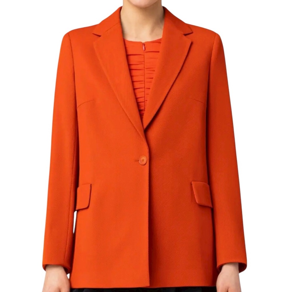 Akris Punto Red Currant Wool Blend Trioctine Boyfriend Blazer Orange EUC 6